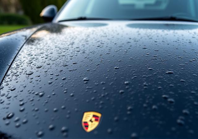 코팅 전 물이 퍼지는 포르쉐 911 보닛